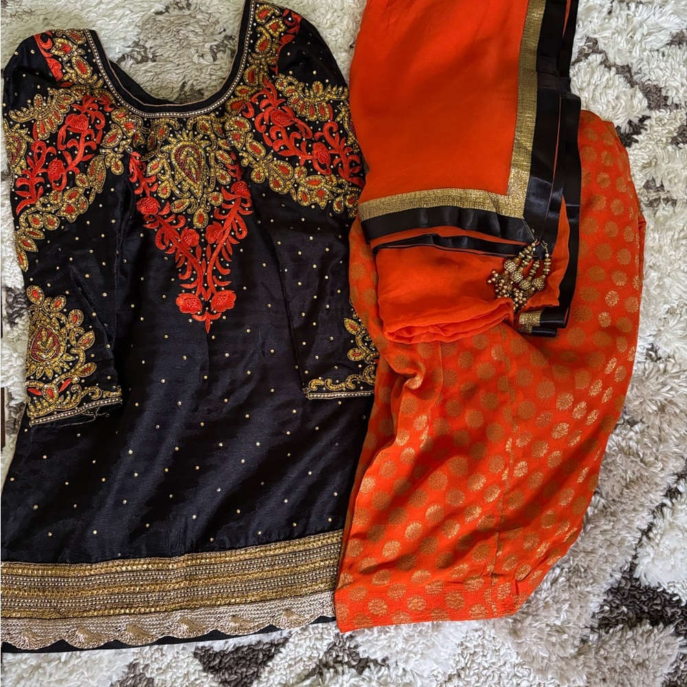 Black and Orange Embroidered Traditional Outfit